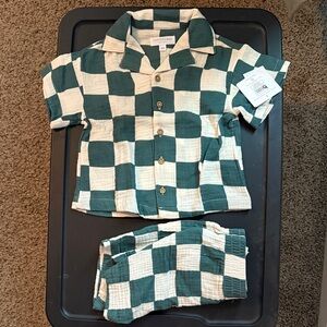 Grayson mini boys Checkered outfit - Green and White